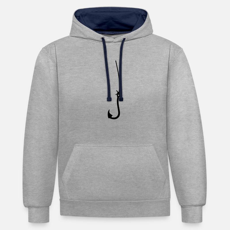 pêcheur crochet / fish hook (1c) - Sweat à capuche contrasté - gris chiné/bleu marine