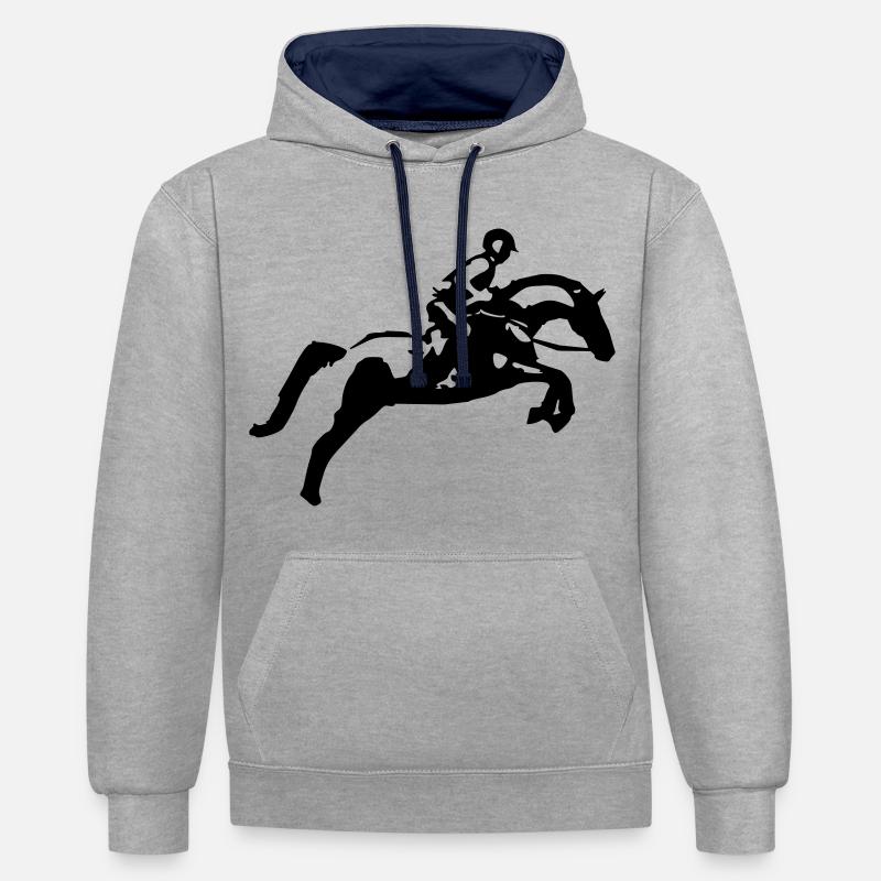 Springreiten Springpferd, Vielseitigkeit - Kontrast-Hoodie - Grau meliert/Navy