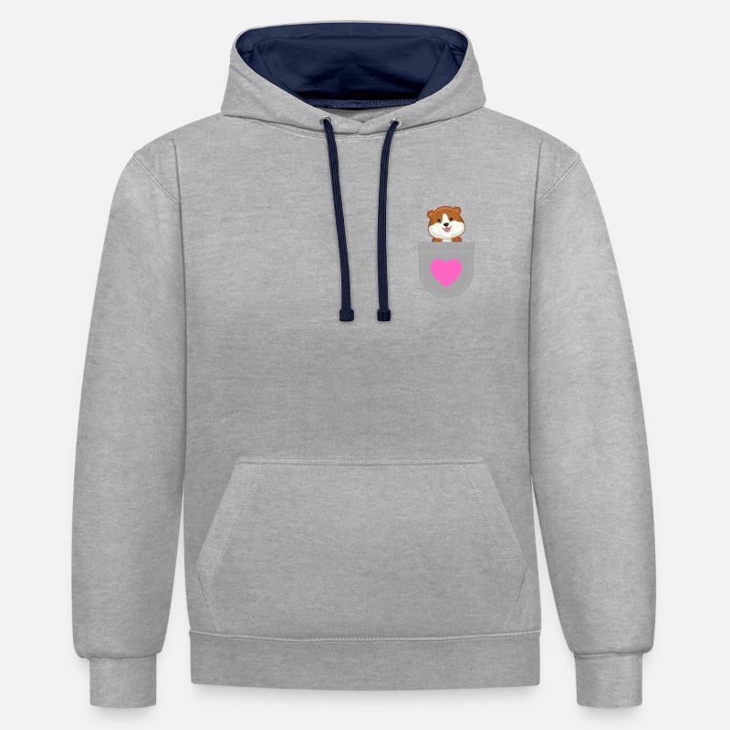 Hamster de poche - Sweat à capuche contrasté - gris chiné/bleu marine