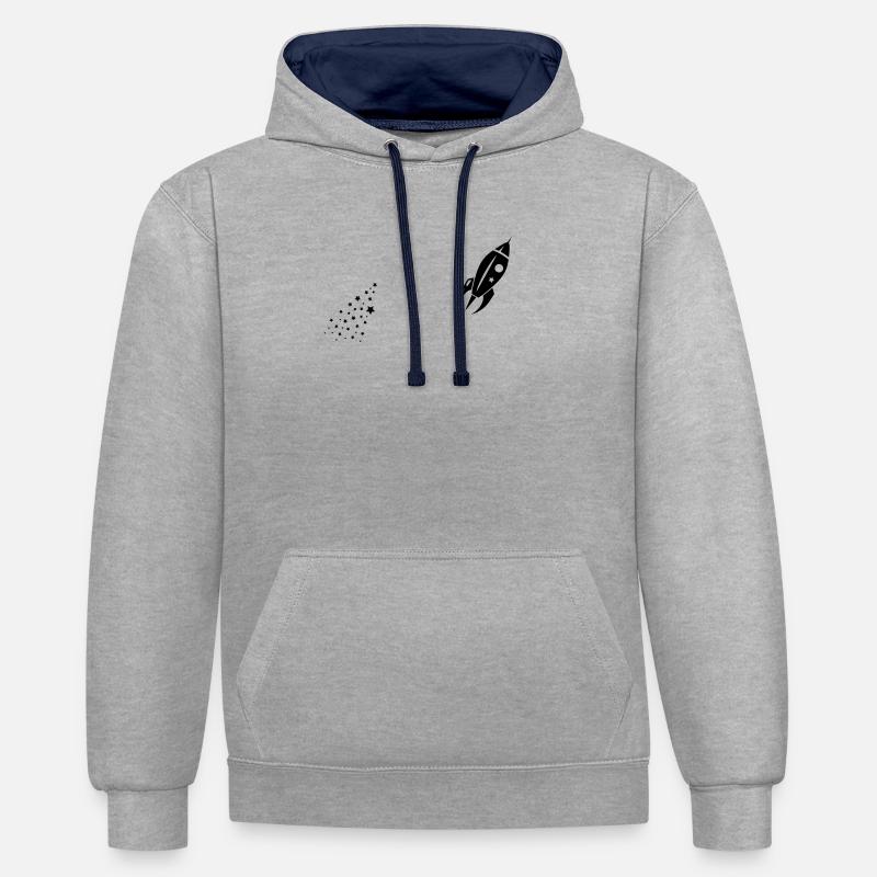 Une fusée décolle - Sweat à capuche contrasté - gris chiné/bleu marine