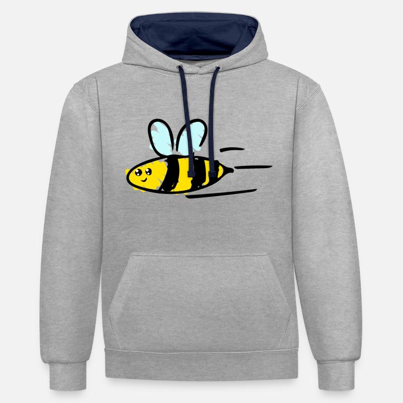 Abeille - Sweat à capuche contrasté - gris chiné/bleu marine