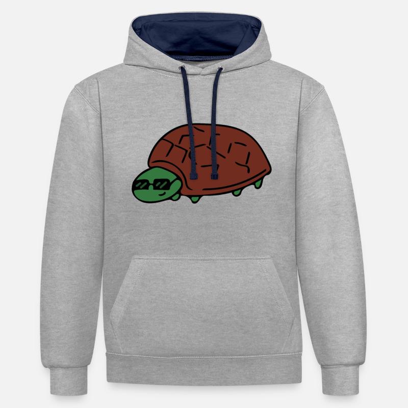 Tortue - Sweat à capuche contrasté - gris chiné/bleu marine
