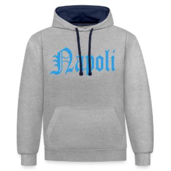 Fans de Naples - Sweat à capuche contrasté - gris chiné/bleu marine - Devant - Liana (172cm) & Jaron (178cm)