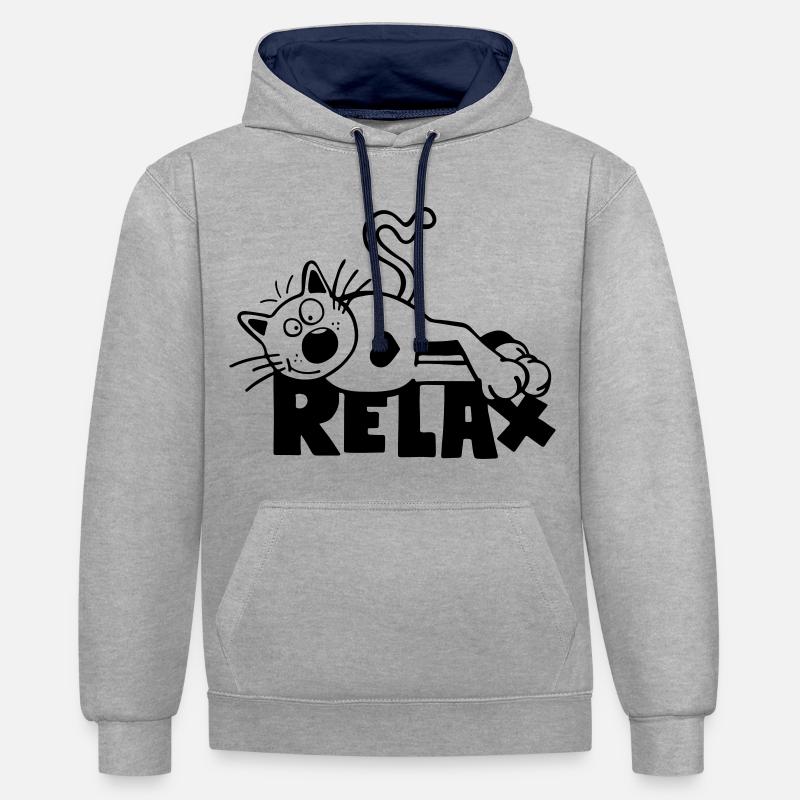 Relax Chat - Sweat à capuche contrasté - gris chiné/bleu marine