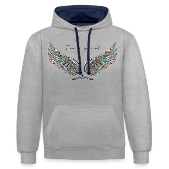 Ich bin eine freie Seele - Kontrast-Hoodie - Grau meliert/Navy - Vorne - Liana (172cm) & Jaron (178cm)