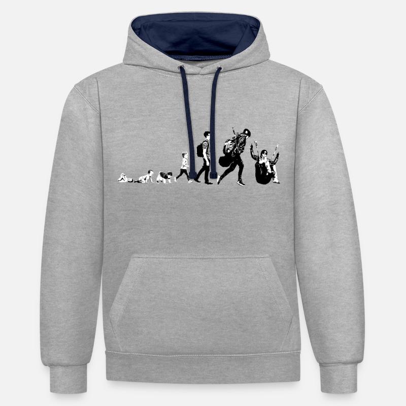 Évolution du parapente - Sweat à capuche contrasté - gris chiné/bleu marine