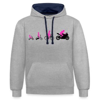 Evolution woman on motorcycle super sports design - Contrast hoodie - heather grey/navy - Front - Liana (172cm) & Jaron (178cm)