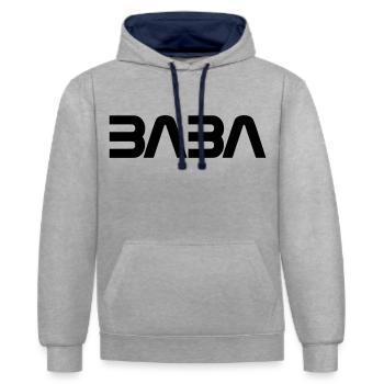 Lettrage BABA dans la conception de polices de la NASA - Sweat à capuche contrasté - gris chiné/bleu marine - Devant - Liana (172cm) & Jaron (178cm)