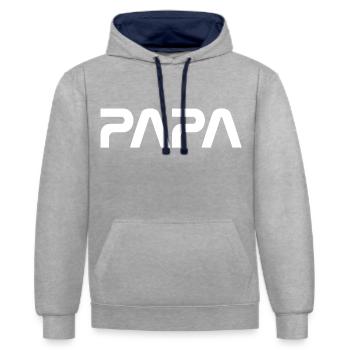 PAPA-Schriftzug im NASA-Schriftdesign - Kontrast-Hoodie - Grau meliert/Navy - Vorne - Liana (172cm) & Jaron (178cm)