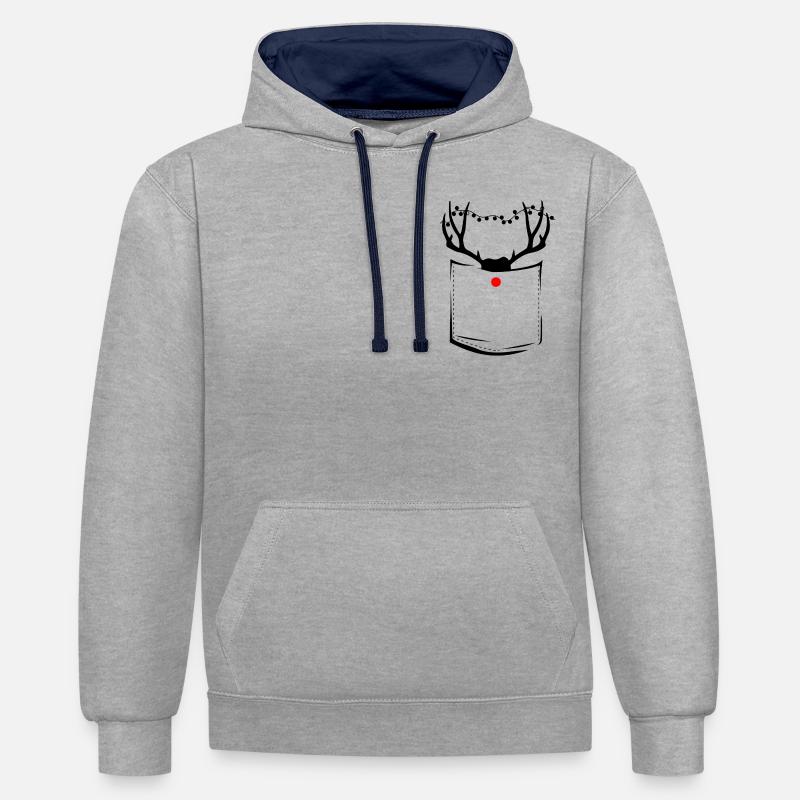 renne Rudolf || Noël - Sweat à capuche contrasté - gris chiné/bleu marine
