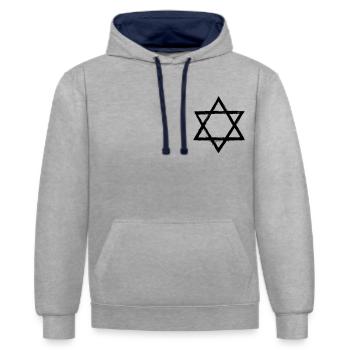 Israël étoile étoile de David hexagramme judaïsme symbole - Sweat à capuche contrasté - gris chiné/bleu marine - Devant - Liana (172cm) & Jaron (178cm)