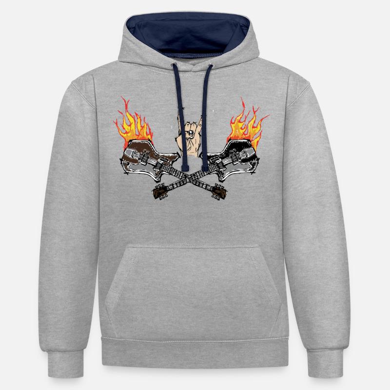 Rock'n'roll on fire! - Sweat à capuche contrasté - gris chiné/bleu marine