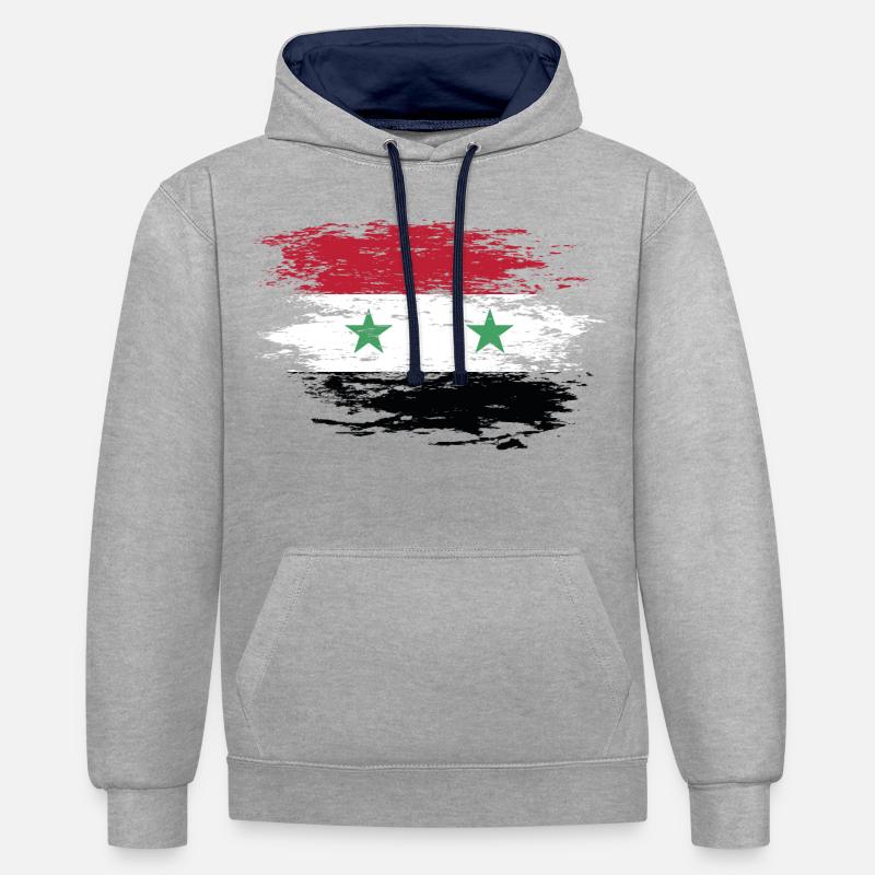 Drapeau syrien utilisé - Sweat à capuche contrasté - gris chiné/bleu marine