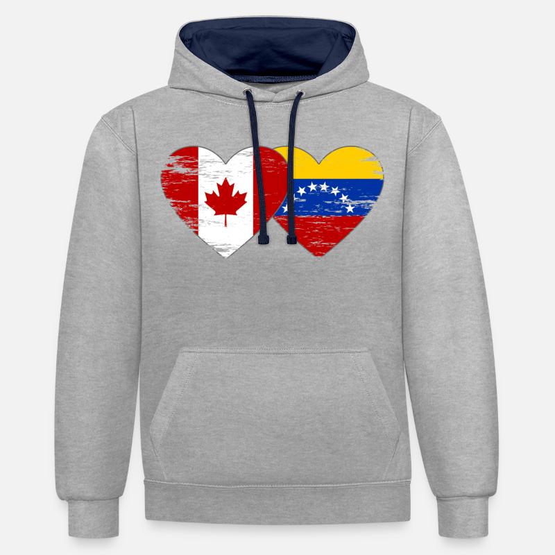 Drapeau Canada Venezuela coeur utilisé - Sweat à capuche contrasté - gris chiné/bleu marine