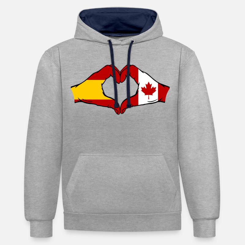 Espagne Canada Drapeau Mains Coeur - Sweat à capuche contrasté - gris chiné/bleu marine