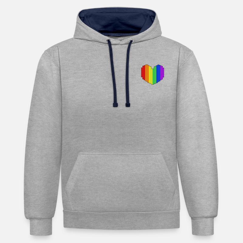 Conception de cœur arc-en-ciel - Sweat à capuche contrasté - gris chiné/bleu marine