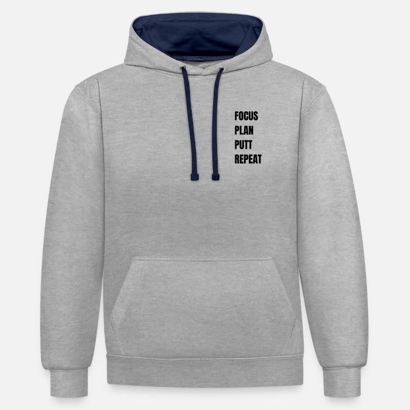 Golf Focus Plan Putt Repeat - Kontrast-Hoodie - Grau meliert/Navy