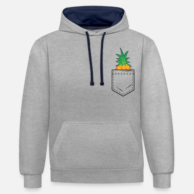Poche poitrine avec tête d’ananas - Sweat à capuche contrasté - gris chiné/bleu marine
