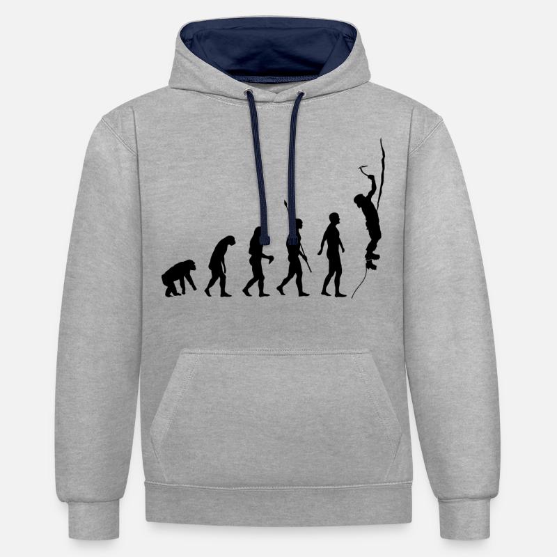 Evolution des Menschen, Eisklettern, Eiskletterer - Kontrast-Hoodie - Grau meliert/Navy