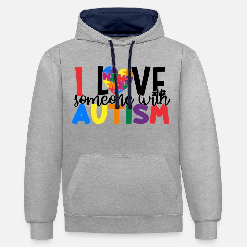 J'aime quelqu'un avec l'autisme - Sweat à capuche contrasté - gris chiné/bleu marine