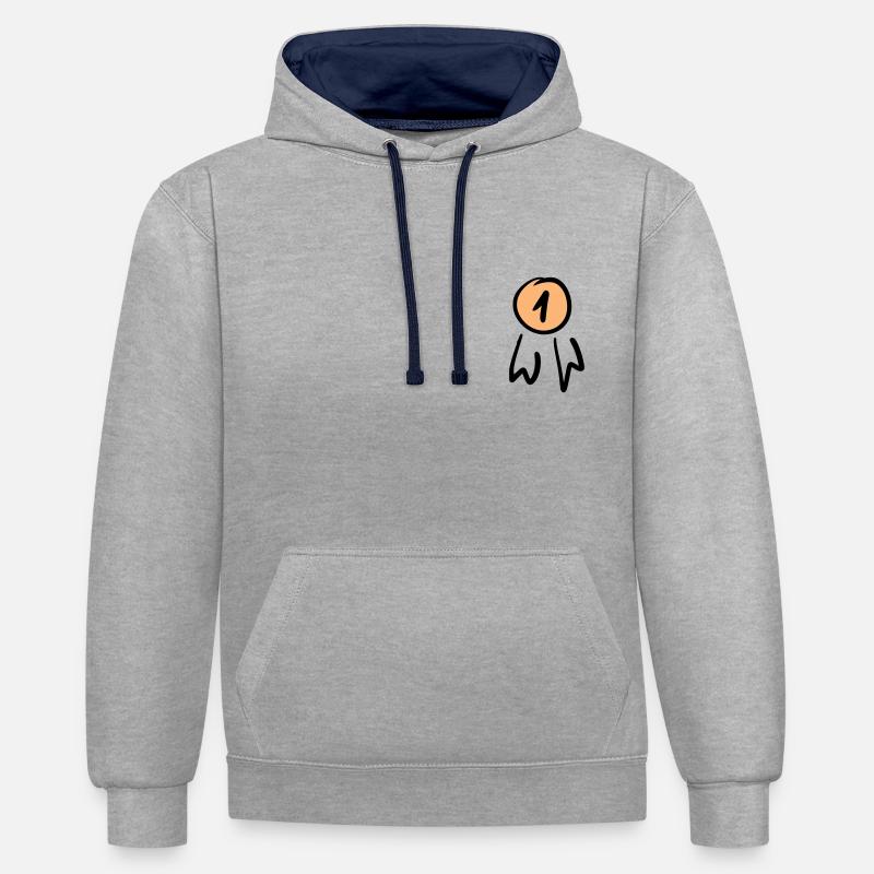 Premier badge / commande. Griffonner. - Sweat à capuche contrasté - gris chiné/bleu marine