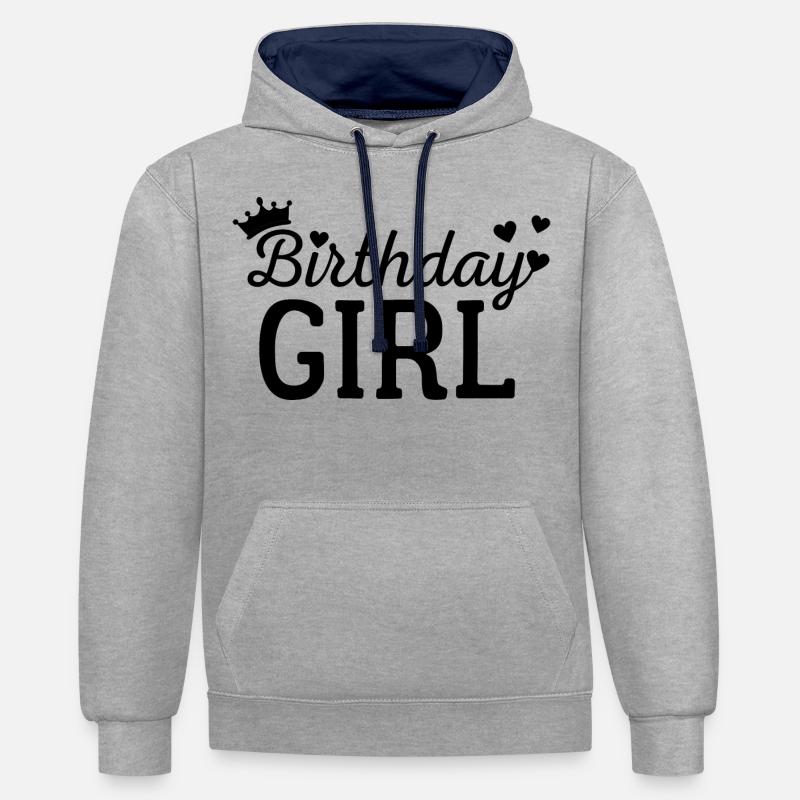 Fille d’anniversaire - Sweat à capuche contrasté - gris chiné/bleu marine