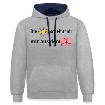 Die Sonne scheint mir aus dem Popo - Kontrast-Hoodie - Grau meliert/Navy - Vorne - Liana (172cm) & Jaron (178cm)