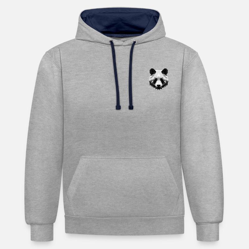 Minimalist Polygon Panda - Contrast hoodie - heather grey/navy