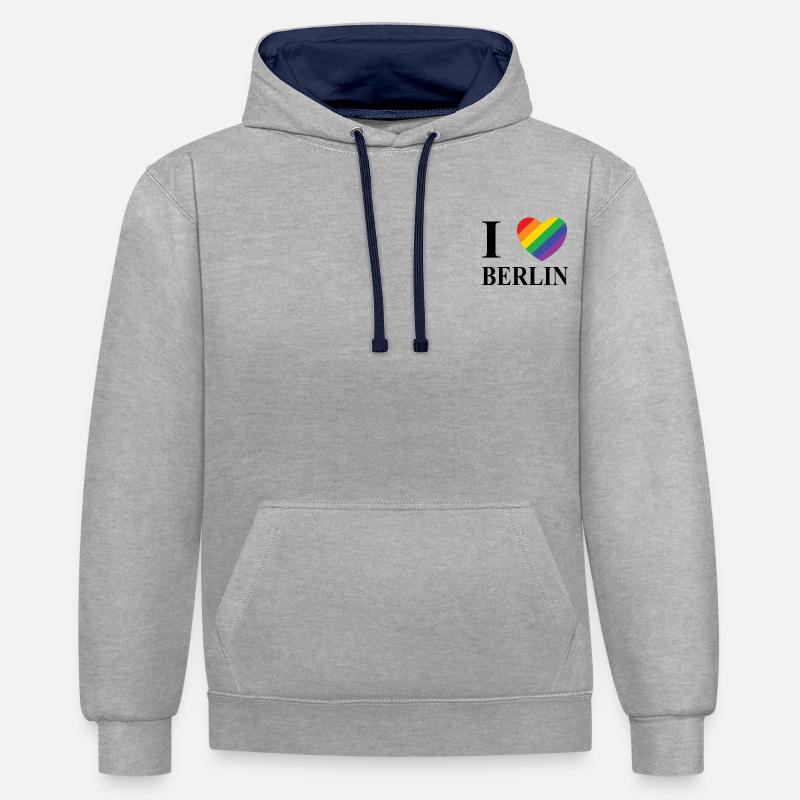 J’aime Berlin - Sweat à capuche contrasté - gris chiné/bleu marine