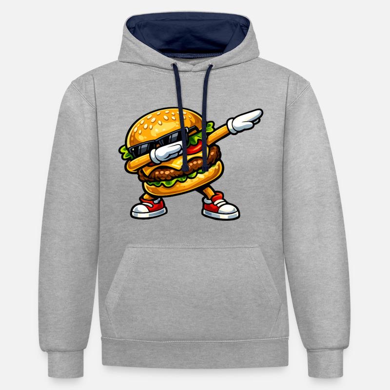 Dab Hamburger - Sweat à capuche contrasté - gris chiné/bleu marine
