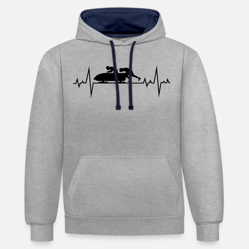 Bobsleigh Bobsled Racing Bobsleighing Heartbeat - Sweat à capuche contrasté - gris chiné/bleu marine