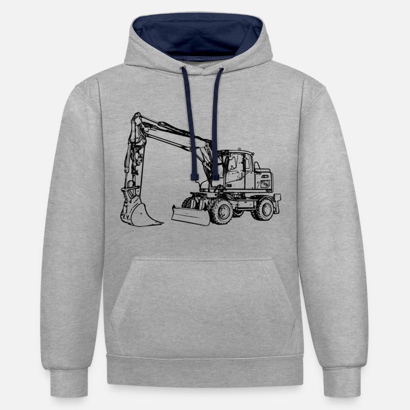 Bagger Radbagger Schaufelbagger schwarz - Kontrast-Hoodie - Grau meliert/Navy