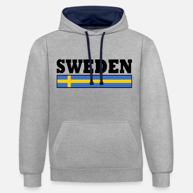 Suède - Sweat à capuche contrasté - gris chiné/bleu marine