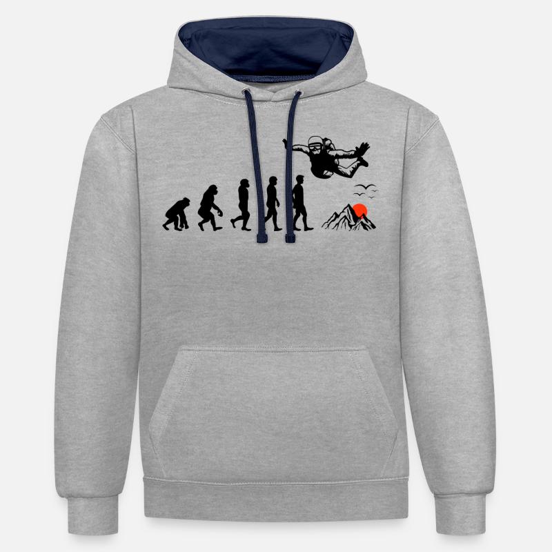 Parachute Parachute Parachute Parachutisme Évolution - Sweat à capuche contrasté - gris chiné/bleu marine