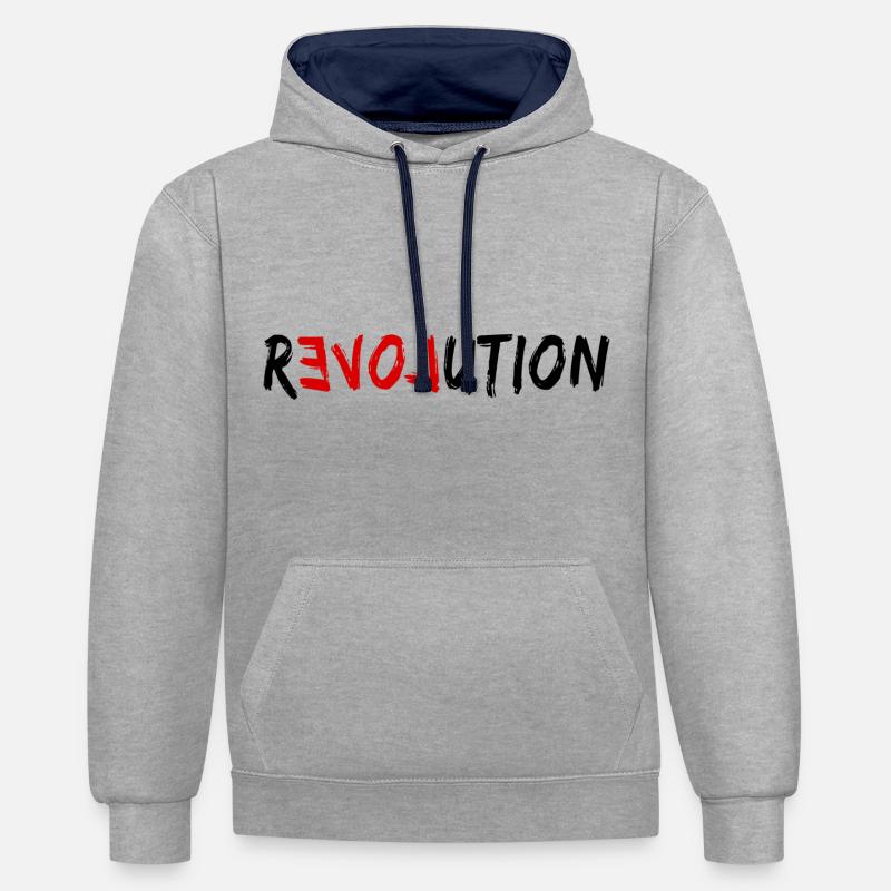 Révolution de l’amour - Sweat à capuche contrasté - gris chiné/bleu marine