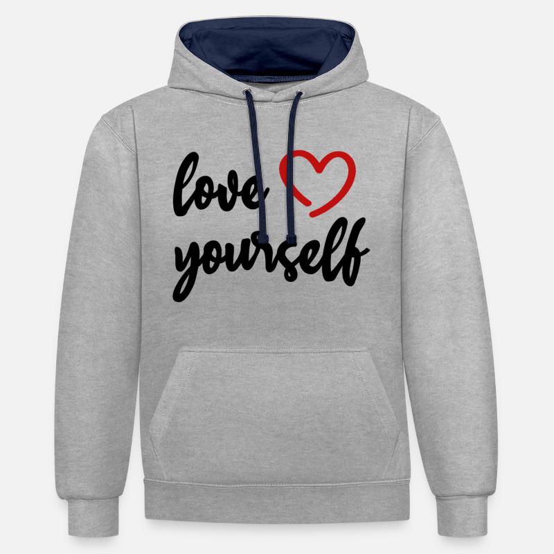 s’aimer Soi-même Cœur Motivation Amour - Sweat à capuche contrasté - gris chiné/bleu marine