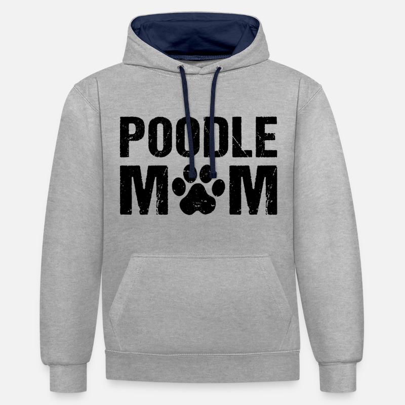 Caniche Maman Caniche Chiens - Sweat à capuche contrasté - gris chiné/bleu marine