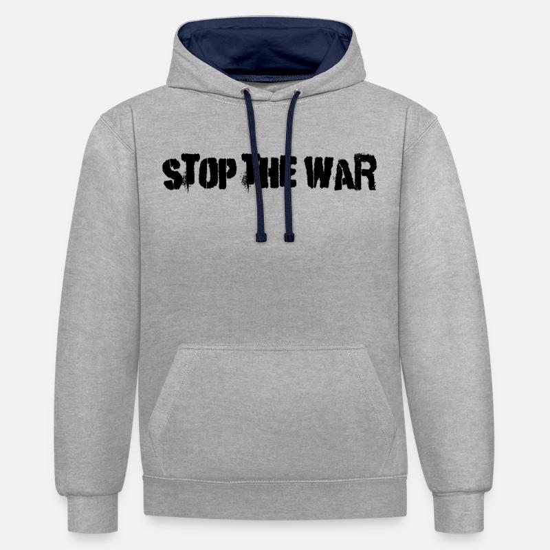 arrêter la guerre - Sweat à capuche contrasté - gris chiné/bleu marine