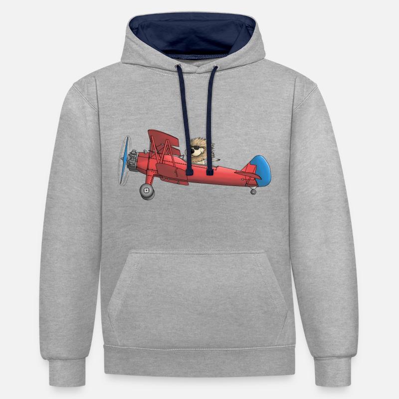 Lion mignon dans l'avion - Sweat à capuche contrasté - gris chiné/bleu marine