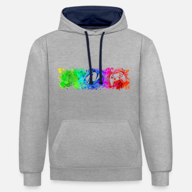 WASD Mouse Controller Rainbow - Kontrast-Hoodie - Grau meliert/Navy