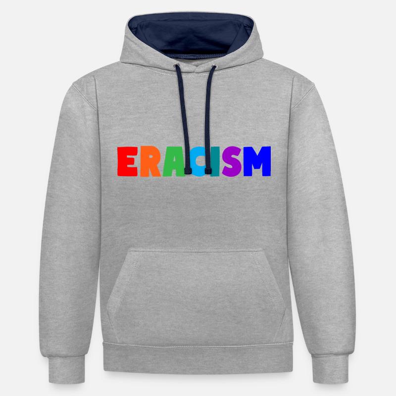 Éracisme - Sweat à capuche contrasté - gris chiné/bleu marine