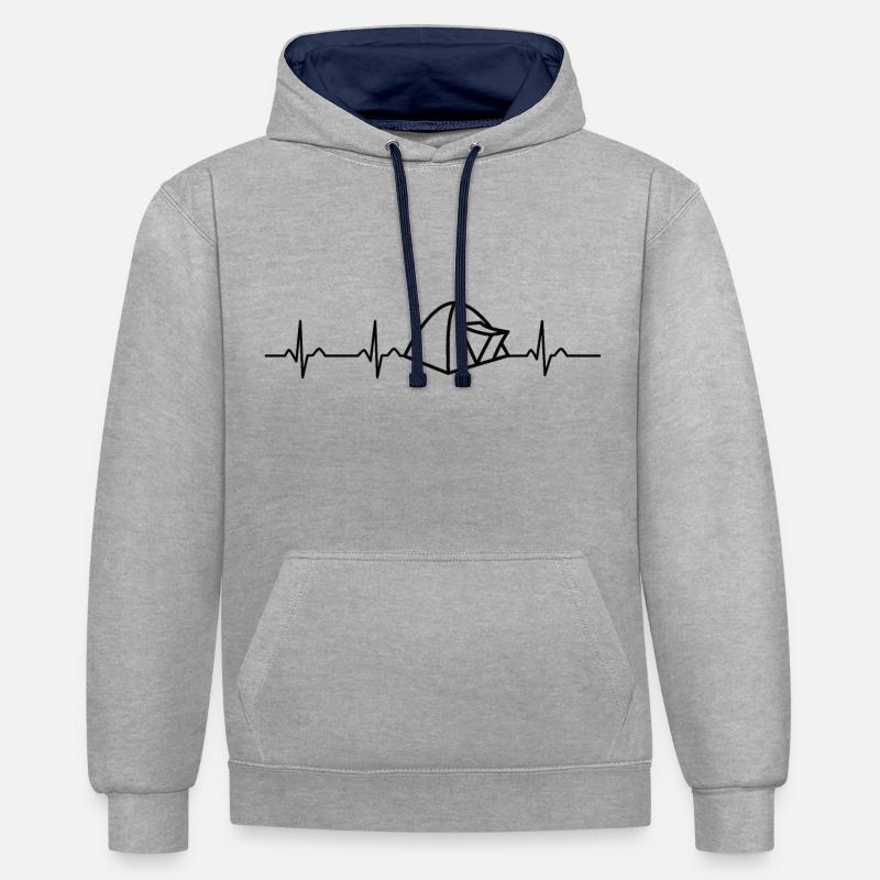 Heartbeat Camping noir - Sweat à capuche contrasté - gris chiné/bleu marine