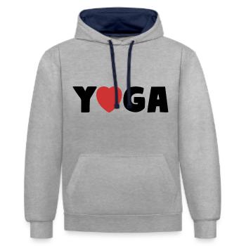 YOGA Cœur Asana Amour - Sweat à capuche contrasté - gris chiné/bleu marine - Devant - Liana (172cm) & Jaron (178cm)