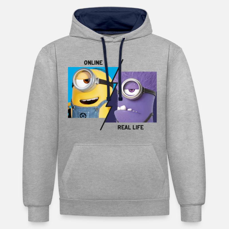 Minions Stuart Online vs. Vida Real - Sudadera con capucha contraste - gris jaspeado/azul marino
