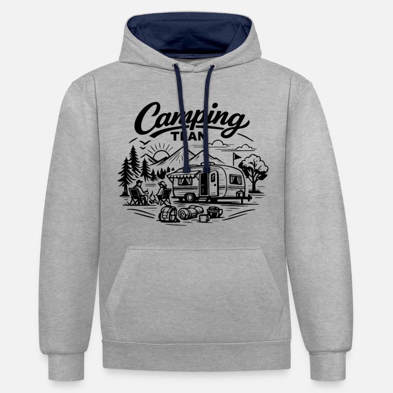 Camping Team Wagon - Sweat à capuche contrasté - gris chiné/bleu marine