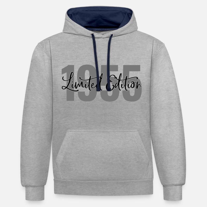 Edition limitée 1955 - Sweat à capuche contrasté - gris chiné/bleu marine