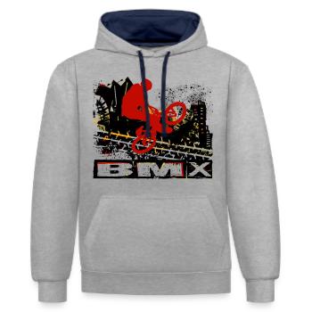 BMX Fahrrad - Kontrast-Hoodie - Grau meliert/Navy - Vorne - Liana (172cm) & Jaron (178cm)