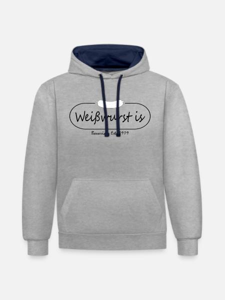Weißwurst Bavaria Est 1919 - Kontrast-Hoodie - Grau meliert/Navy