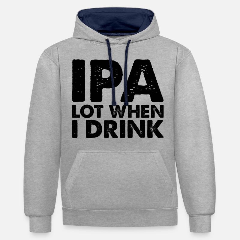 IPA Drink Beer Citation - Sweat à capuche contrasté - gris chiné/bleu marine