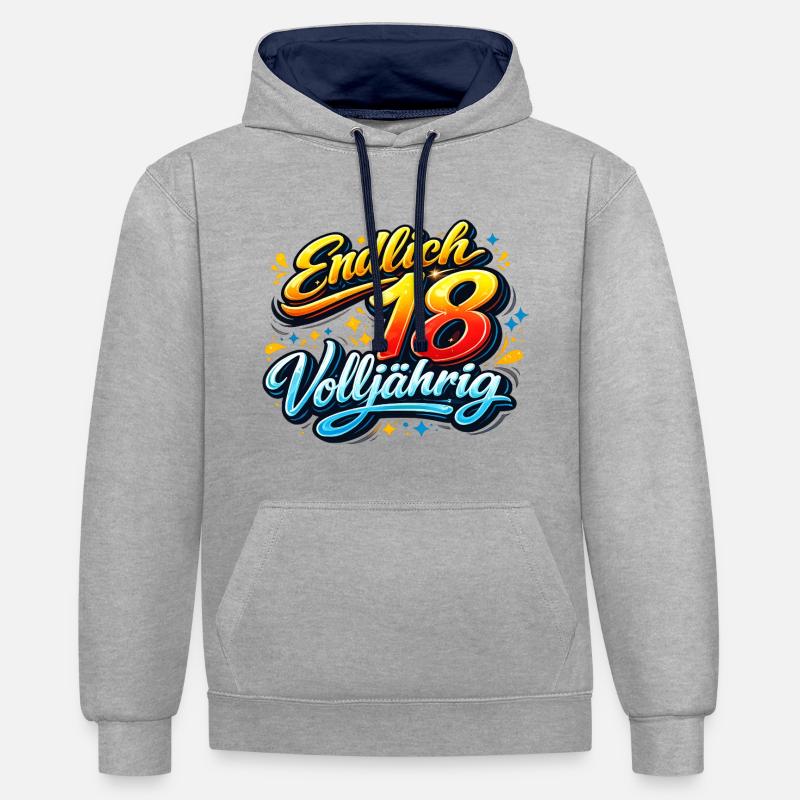 Endlich 18 Volljährig Neon Script - Kontrast-Hoodie - Grau meliert/Navy